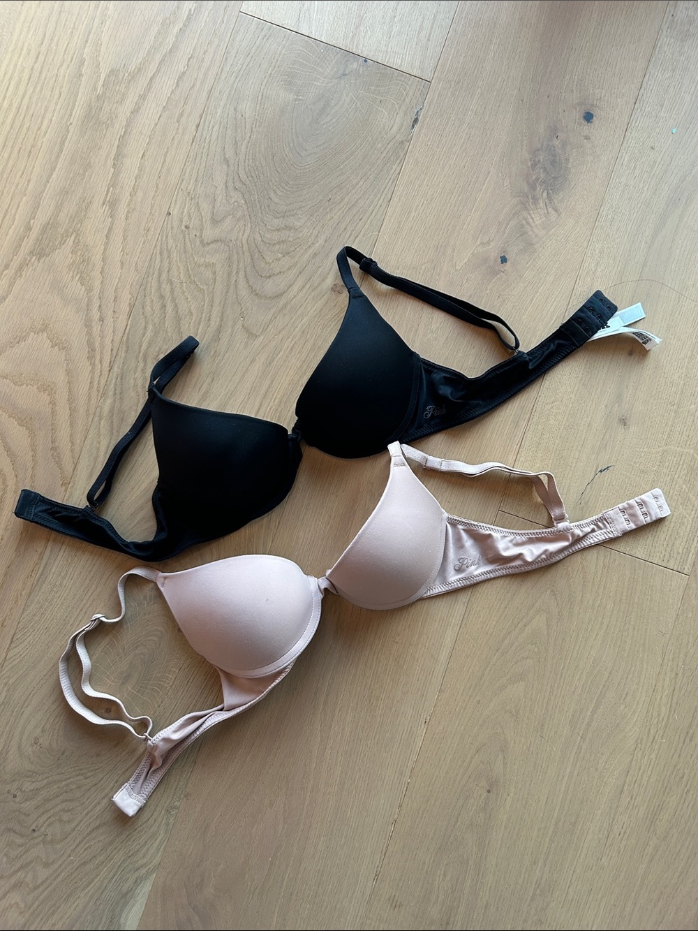 2 / $60  PINK Victoria's Secret Black & Blush T-Shirt Bras Duo